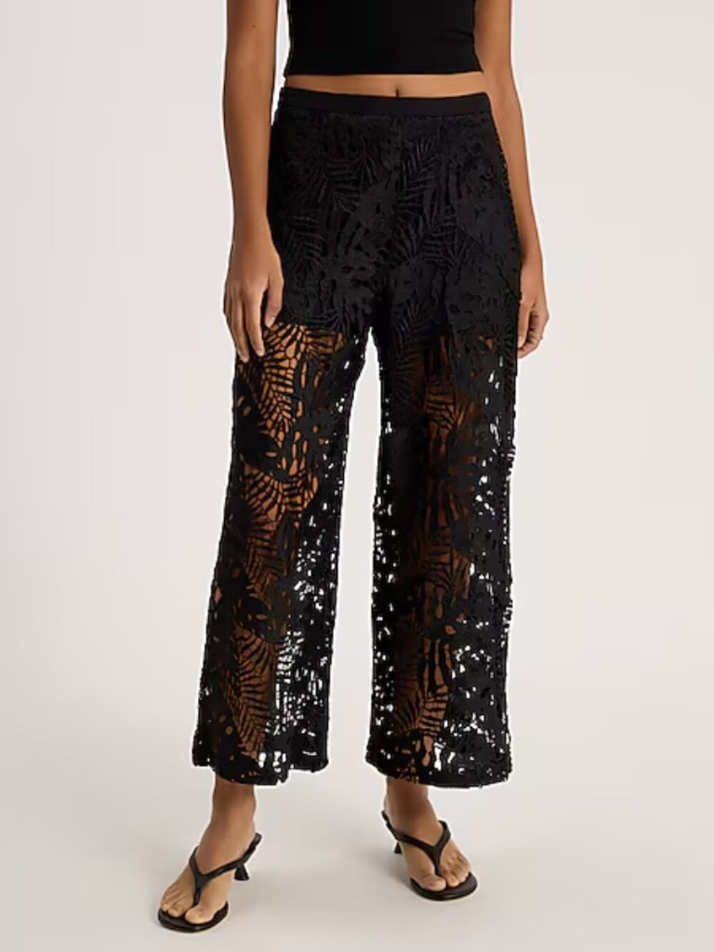 NWT Express High Waisted Lace Wide Leg Ankle Pant Black Palm Size 10L